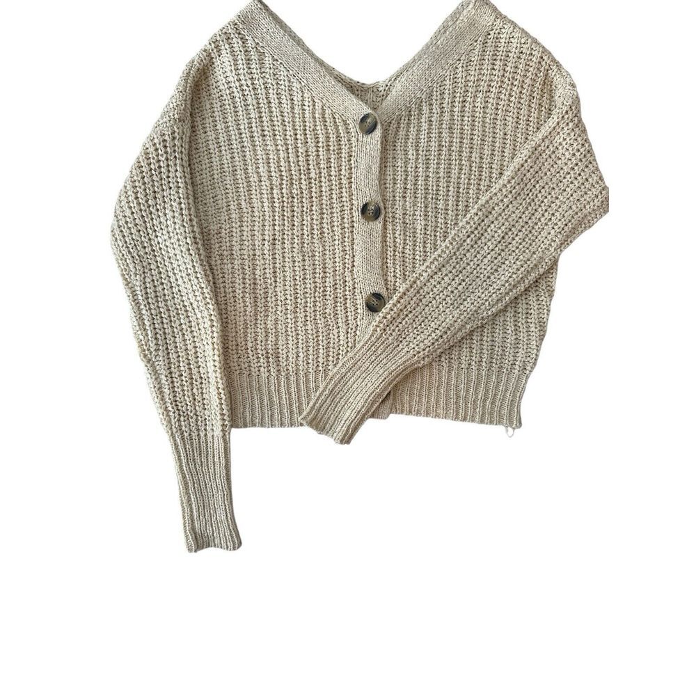 Anthropologie Moon & Madison Top Women XS Beige Crop Sweater Pullover Cozycore